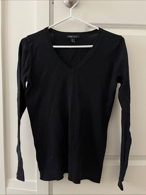Mango Black V-Neck Slim Knit Top